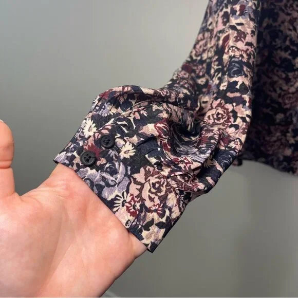 & Other Stories women’s black pink Floral Blouse L Long Sleeve button down top - Picture 4 of 8